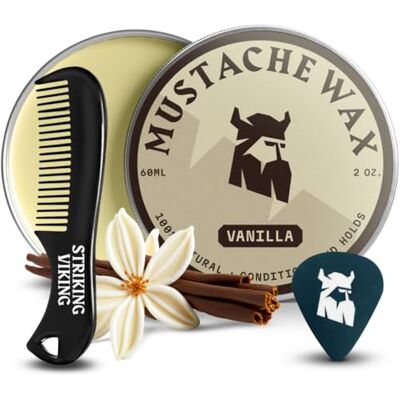 Kit de cera para bigode e pente – Cera para barba e bigode para homens com cera de abelha natural forte – Ajuda a domar, pentear e condicionar os pelos faciais ao estilo viking, baunilha Kit de cera para bigode e pente – Cera para barba e bigode para homens com cera de abelha natural forte – Ajuda a domar, pentear e condicionar os pelos faciais ao estilo viking, baunilha