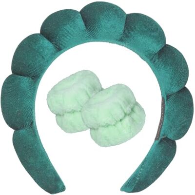 DRESHOW Diadema Spa para lavar o rosto conjunto de pulseiras esponja de ondulação suave maquilhagem cuidado da pele diadema antiderrapante para mulher DRESHOW Diadema Spa para lavar o rosto conjunto de pulseiras esponja de ondulação suave maquilhagem cuidado da pele diadema antiderrapante para mulher