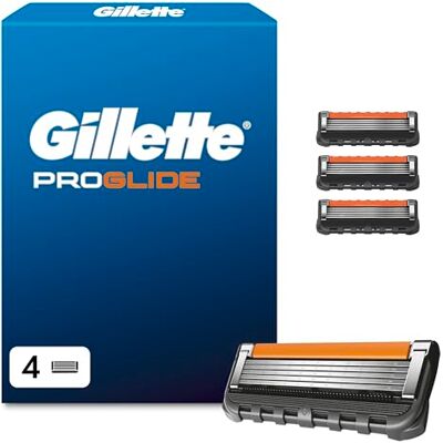 Gillette ProGlide Lâminas de Barbear para Homem, Pacote de 4 Lâminas de Substituição (a embalagem pode variar) Gillette ProGlide Lâminas de Barbear para Homem, Pacote de 4 Lâminas de Substituição (a embalagem pode variar)