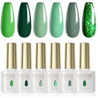 ROSALIND Verde-escuro verde verde claro Glitter, 6 cores verde claro Green Glitter, Pinta-unhas semipermanentes Soak Off UV/LED Gel unhas DIY manicure Nail Art Set ROSALIND Verde-escuro verde verde claro Glitter, 6 cores verde claro Green Glitter, Pinta-unhas semipermanentes Soak Off UV/LED Gel unhas DIY manicure Nail Art Set
