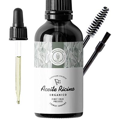 Beau Cliché Óleo de rícino orgânico, prensado a frio, puro, estimula e fortalece o crescimento do cabelo, barba, pestanas, sobrancelhas, cutículas e pele, frasco de vidro, pincel e escova Beau Cliché Óleo de rícino orgânico, prensado a frio, puro, estimula e fortalece o crescimento do cabelo, barba, pestanas, sobrancelhas, cutículas e pele, frasco de vidro, pincel e escova