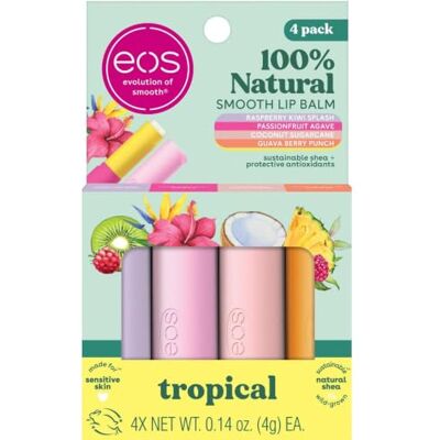 eos FlavorLab Super Soft Shea Lip Balm Sticks Totalmente Tropical Variety Pack Lip Moisturizer, 24 Hour Hydration, Glúten Free Lip Care, 4 Pack, Dragonfruit eos FlavorLab Super Soft Shea Lip Balm Sticks Totalmente Tropical Variety Pack Lip Moisturizer, 24 Hour Hydration, Glúten Free Lip Care, 4 Pack, Dragonfruit