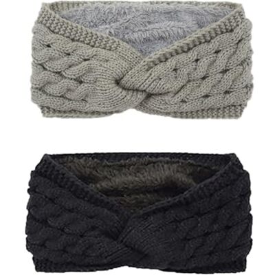 DRESHOW Diadema de Malha Quente para Mulher Aquecedor de Orelhas de Inverno Diademas de Crochet Bandas Grossas para o Cabelo de Lã, 1 unidade (embalagem de 2) DRESHOW Diadema de Malha Quente para Mulher Aquecedor de Orelhas de Inverno Diademas de Crochet Bandas Grossas para o Cabelo de Lã, 1 unidade (embalagem de 2)