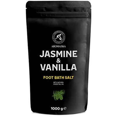 AROMATIKA Sal de banho para pés jasmim baunilha 1000 g sal marinho natural banho de pés aditivo para casa de banho de pés com óleo essencial de jasmim e extrato de baunilha cuidado com os pés pedicure AROMATIKA Sal de banho para pés jasmim baunilha 1000 g sal marinho natural banho de pés aditivo para casa de banho de pés com óleo essencial de jasmim e extrato de baunilha cuidado com os pés pedicure
