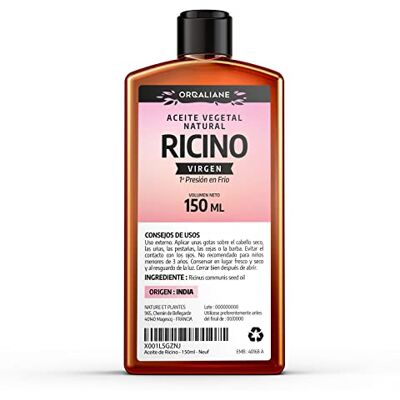 Orgaliane Óleo de rícino 150 ml, 100% virgem puro e prensado a frio Ricinus Communis Cabelo, pestanas, sobrancelhas, unhas, barba Orgaliane Óleo de rícino 150 ml, 100% virgem puro e prensado a frio Ricinus Communis Cabelo, pestanas, sobrancelhas, unhas, barba