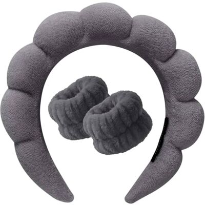 DRESHOW Diadema Spa para Lavar o Rosto Conjunto de Pulseiras Esponja de Cachos Macios Maquilhagem Cuidado da Pele Diadema Antiderrapante para Mulher DRESHOW Diadema Spa para Lavar o Rosto Conjunto de Pulseiras Esponja de Cachos Macios Maquilhagem Cuidado da Pele Diadema Antiderrapante para Mulher