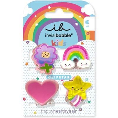 Invisibobble Clip Star Kids Happy World 4 ganchos de cabelo para crianças, design arco-íris, estrela, coração e flores, ganchos antiderrapantes para o cabelo para cabelos saudáveis, perfeitos para Invisibobble Clip Star Kids Happy World 4 ganchos de cabelo para crianças, design arco-íris, estrela, coração e flores, ganchos antiderrapantes para o cabelo para cabelos saudáveis, perfeitos para