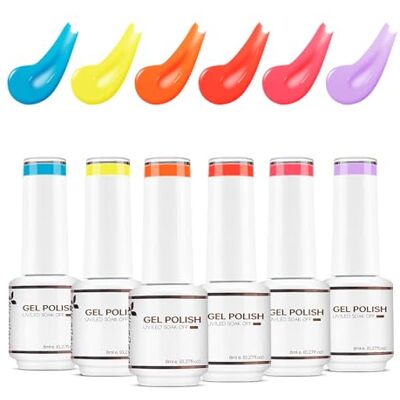 Nicedeco Vernizes semipermanentes para unhas, sem crueldade, UV/LED, Soak-Off, cores vibrantes e duradouras, vegan, 6 x 8 ml, conjunto 4 Nicedeco Vernizes semipermanentes para unhas, sem crueldade, UV/LED, Soak-Off, cores vibrantes e duradouras, vegan, 6 x 8 ml, conjunto 4
