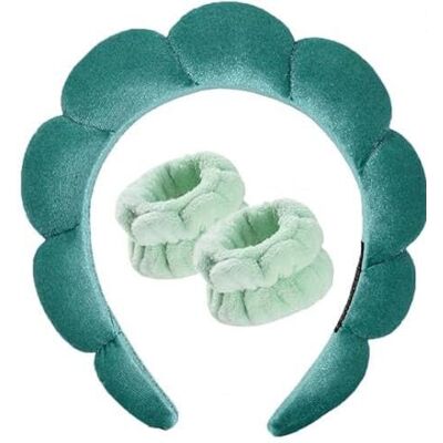 DRESHOW Diadema Spa para Lavar o Rosto Conjunto de Pulseiras Esponja de Rizo Suave Maquilhagem Cuidado da Pele Diadema Antiderrapante para Mulher DRESHOW Diadema Spa para Lavar o Rosto Conjunto de Pulseiras Esponja de Rizo Suave Maquilhagem Cuidado da Pele Diadema Antiderrapante para Mulher