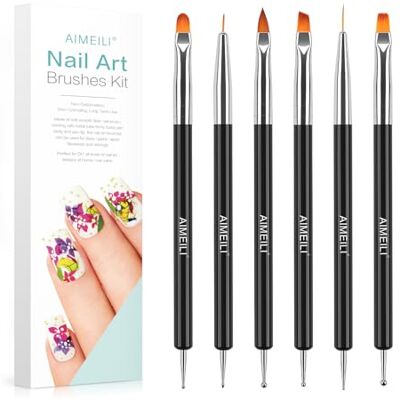 AIMEILI Kit de 6 peças de Nail Brush, Double Ended Nail Tools pontilhado de vidro ferramentas de manicure pintura Dotting Pen Nail Art Paint Set, for Nail Design AIMEILI Kit de 6 peças de Nail Brush, Double Ended Nail Tools pontilhado de vidro ferramentas de manicure pintura Dotting Pen Nail Art Paint Set, for Nail Design