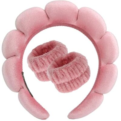 DRESHOW Diadema Spa para lavar o rosto conjunto de pulseiras esponja de ondulação suave maquilhagem cuidado da pele diadema antiderrapante para mulher, 1 conjunto: 83b-blush rosa, Tamanho único DRESHOW Diadema Spa para lavar o rosto conjunto de pulseiras esponja de ondulação suave maquilhagem cuidado da pele diadema antiderrapante para mulher, 1 conjunto: 83b-blush rosa, Tamanho único
