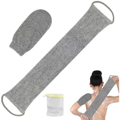 EASYKEENECOM 3 esfregão de costas para chuveiro, fibra de bambu, esponja esfoliante, luva de massagem com centro de sabão (cinza) EASYKEENECOM 3 esfregão de costas para chuveiro, fibra de bambu, esponja esfoliante, luva de massagem com centro de sabão (cinza)