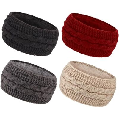 DRESHOW Fita de malha quente para mulher aquecedor de orelhas de inverno diadema de crochê faixas grossas para o cabelo de lã, 4 peças Set23 m-16 DRESHOW Fita de malha quente para mulher aquecedor de orelhas de inverno diadema de crochê faixas grossas para o cabelo de lã, 4 peças Set23 m-16