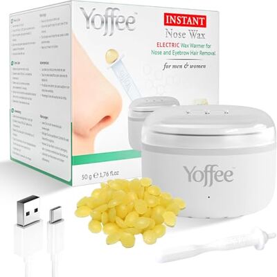 YOFFEE Instant Nose Wax Aquecedor de cera elétrico para remoção de pelos do nariz e sobrancelhas, 50 g de cera natural de abelha, 6 aplicadores de plástico cabo USB tipo C aquecimento rápido seguro YOFFEE Instant Nose Wax Aquecedor de cera elétrico para remoção de pelos do nariz e sobrancelhas, 50 g de cera natural de abelha, 6 aplicadores de plástico cabo USB tipo C aquecimento rápido seguro