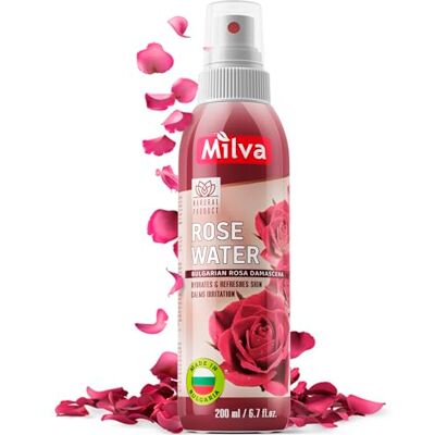Milva Spray de água de rosas com óleo de rosa búlgara 200 ml tónico hidratante e cru facial natural água de rosas pura para cabelo, corpo e rosto, removedor de maquilhagem suave sem álcool Milva Spray de água de rosas com óleo de rosa búlgara 200 ml tónico hidratante e cru facial natural água de rosas pura para cabelo, corpo e rosto, removedor de maquilhagem suave sem álcool