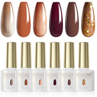 ROSALIND Vernizes Semipermanentes de Unhas Castanho, 6 Cores Outono Vermelho Castanho Cor Café Damasco Glitter Abóbora Laranja Kit Pintaunhas Unhas de Gel UV LED Verniz de Gel para Unhas ROSALIND Vernizes Semipermanentes de Unhas Castanho, 6 Cores Outono Vermelho Castanho Cor Café Damasco Glitter Abóbora Laranja Kit Pintaunhas Unhas de Gel UV LED Verniz de Gel para Unhas