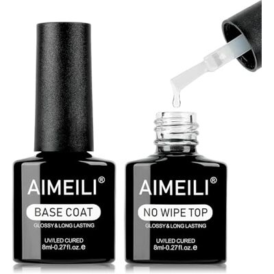 AIMEILI Base e Top Coat Semipermanente Esmalte Alto Brilho UV LED Kit de Unhas Gel de Presente Para Kit de Manicura Soak off Manicura e Pedicura Vegano 2 x 8ml AIMEILI Base e Top Coat Semipermanente Esmalte Alto Brilho UV LED Kit de Unhas Gel de Presente Para Kit de Manicura Soak off Manicura e Pedicura Vegano 2 x 8ml