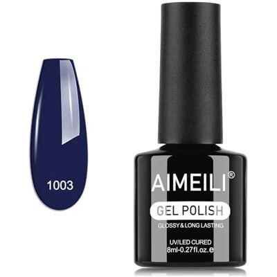 AIMEILI Esmalte semipermanente gel UV para unhas, cor azul-escuro 8 ml, remoção fácil UV/LED Soak Off azul-marinho para manicure Nail Art Salon Home DIY, 1003 AIMEILI Esmalte semipermanente gel UV para unhas, cor azul-escuro 8 ml, remoção fácil UV/LED Soak Off azul-marinho para manicure Nail Art Salon Home DIY, 1003