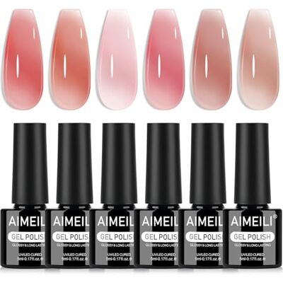 AIMEILI Vernizes semipermanentes para unhas gel Polish kit unhas semipermanentes UV LED 6 cores Jelly gel transparente rosa cor Nail Art DIY Home Salon Manicure 5 ml conjunto 103 AIMEILI Vernizes semipermanentes para unhas gel Polish kit unhas semipermanentes UV LED 6 cores Jelly gel transparente rosa cor Nail Art DIY Home Salon Manicure 5 ml conjunto 103