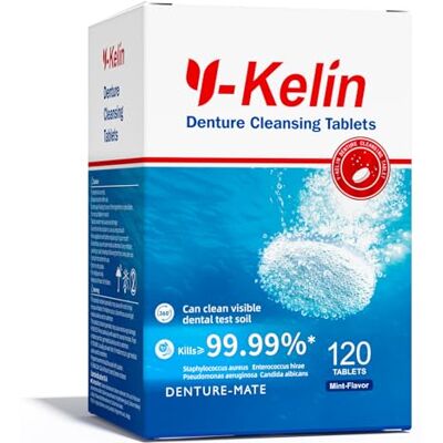 Y-Kelin Comprimidos de limpeza para dentadura pós-giz e próteses dentárias removíveis 120 comprimidos Y-Kelin Comprimidos de limpeza para dentadura pós-giz e próteses dentárias removíveis 120 comprimidos