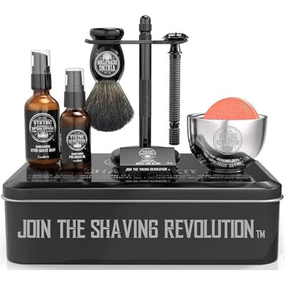 Viking Kit de Barbear de Luxo Presente para Homem Inclui Navalha, Suporte, Taça, Bálsamo, Óleo Pré-Barbear e Pincel de Texugo Conjunto de Barbear Perfeito Viking Kit de Barbear de Luxo Presente para Homem Inclui Navalha, Suporte, Taça, Bálsamo, Óleo Pré-Barbear e Pincel de Texugo Conjunto de Barbear Perfeito