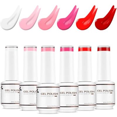 Nicedeco Vernizes semipermanentes para unhas sem HEMA sem crueldade UV/LED Soak-Off cores vibrantes e duradouras vegan 6 x 8 ml set 18 Nicedeco Vernizes semipermanentes para unhas sem HEMA sem crueldade UV/LED Soak-Off cores vibrantes e duradouras vegan 6 x 8 ml set 18