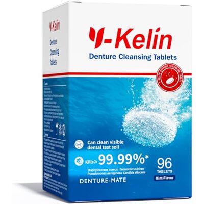 Y-Kelin Comprimidos de limpeza para dentadura pós-giz e próteses dentárias removíveis 96 comprimidos Y-Kelin Comprimidos de limpeza para dentadura pós-giz e próteses dentárias removíveis 96 comprimidos