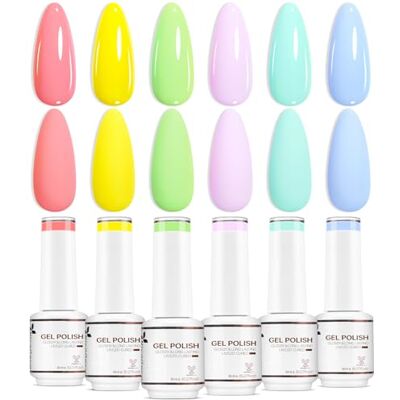 Nicedeco Vernizes semipermanentes para unhas, sem crueldade, UV/LED, Soak-Off, cores vibrantes e duradouras, vegan, 6 x 8 ml, conjunto 22 Nicedeco Vernizes semipermanentes para unhas, sem crueldade, UV/LED, Soak-Off, cores vibrantes e duradouras, vegan, 6 x 8 ml, conjunto 22