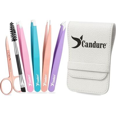 Candure Pinças Depiladoras Profissionais Pinça de Cabelo de Aço Inoxidável de Ponta para Pelos Faciais, Sobrancelhas, Tesouras e Escova Conjunto de 6 Pontiaguda Inclinada Plana e Ponta Inclinada Candure Pinças Depiladoras Profissionais Pinça de Cabelo de Aço Inoxidável de Ponta para Pelos Faciais, Sobrancelhas, Tesouras e Escova Conjunto de 6 Pontiaguda Inclinada Plana e Ponta Inclinada