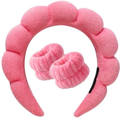 DRESHOW Diadema Spa para Lavar o Rosto Conjunto de Pulseiras Esponja de Rizo Suave Maquiagem Cuidado com a Pele Diadema Antiderrapante para Mulher DRESHOW Diadema Spa para Lavar o Rosto Conjunto de Pulseiras Esponja de Rizo Suave Maquiagem Cuidado com a Pele Diadema Antiderrapante para Mulher