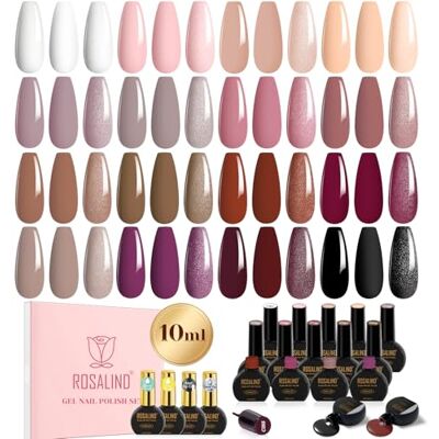 ROSALIND Pinta-unhas semipermanentes, 20 peças, 10 ml, rosa castanho, vermelho, violeta, esmaltes, semipermanentes, UV LED, para unhas, com base Coat Top Coat Nail Art, presente outono inverno ROSALIND Pinta-unhas semipermanentes, 20 peças, 10 ml, rosa castanho, vermelho, violeta, esmaltes, semipermanentes, UV LED, para unhas, com base Coat Top Coat Nail Art, presente outono inverno