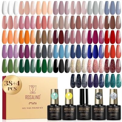 ROSALIND Vernizes semipermanentes para unhas, 42 peças castanho vermelho laranja roxo cinzento azul verde cores esmalte semipermanente, UV/LED Pinta-unhas semipermanentes outono inverno presente ROSALIND Vernizes semipermanentes para unhas, 42 peças castanho vermelho laranja roxo cinzento azul verde cores esmalte semipermanente, UV/LED Pinta-unhas semipermanentes outono inverno presente