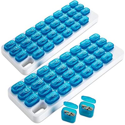 MEDca Organizador de comprimidos mensais (pacote de 2) organizador de comprimidos de 31 dias com grandes vagens de medicamentos removíveis, caixa de comprimidos portátil, ideal para viajar MEDca Organizador de comprimidos mensais (pacote de 2) organizador de comprimidos de 31 dias com grandes vagens de medicamentos removíveis, caixa de comprimidos portátil, ideal para viajar