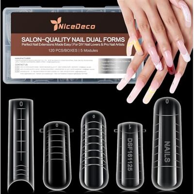Nicedeco Moldes de unhas duplas, Dual System Nail Molds 120 peças 5 formas falsas Nails Extension Builder DIY Manicure Tools reutilizável transparente para Polygel acrílico UV gel Nail Art Design Nicedeco Moldes de unhas duplas, Dual System Nail Molds 120 peças 5 formas falsas Nails Extension Builder DIY Manicure Tools reutilizável transparente para Polygel acrílico UV gel Nail Art Design