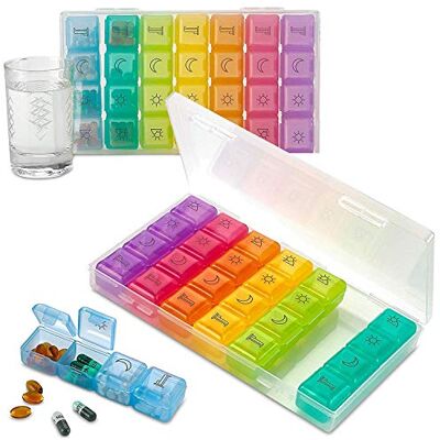 MEDca Organizador semanal de comprimidos embalagem de 2 a 4 compartimentos Am/Pm Pill Box, estojo grande para medicamentos de viagem de 7 dias para vitamaminas, suplementos e medicamentos. MEDca Organizador semanal de comprimidos embalagem de 2 a 4 compartimentos Am/Pm Pill Box, estojo grande para medicamentos de viagem de 7 dias para vitamaminas, suplementos e medicamentos.