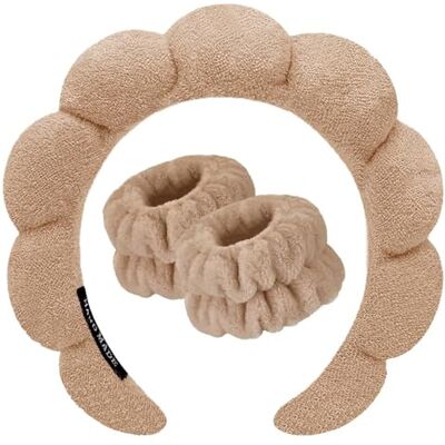 DRESHOW Diadema Spa para Lavar o Rosto Conjunto de Pulseiras Esponja de Encaracolamento Suave Maquiagem Cuidado com a Pele Diadema Antiderrapante para Mulher DRESHOW Diadema Spa para Lavar o Rosto Conjunto de Pulseiras Esponja de Encaracolamento Suave Maquiagem Cuidado com a Pele Diadema Antiderrapante para Mulher