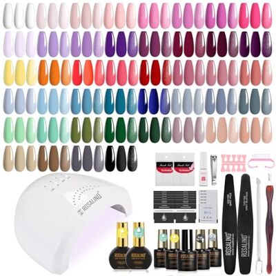 ROSALIND Kit Completo de Unhas Semipermanentes com Lâmpada 48W, Conjunto de 44+4 Peças de Unhas Semipermanentes Rosa Verde Vermelho Azul Roxo Cinza Pintauñas Gel Manicura Presente ROSALIND Kit Completo de Unhas Semipermanentes com Lâmpada 48W, Conjunto de 44+4 Peças de Unhas Semipermanentes Rosa Verde Vermelho Azul Roxo Cinza Pintauñas Gel Manicura Presente
