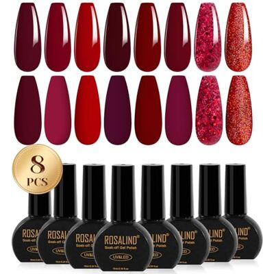 ROSALIND Vermelho Vermelho Vermelho, 8 peças, 10 ml, bordô, escuro, vermelho brilhante, pinta-unhas semipermanentes, UV LED esmalte gel Nail Art Manicure presente dos namorados ROSALIND Vermelho Vermelho Vermelho, 8 peças, 10 ml, bordô, escuro, vermelho brilhante, pinta-unhas semipermanentes, UV LED esmalte gel Nail Art Manicure presente dos namorados