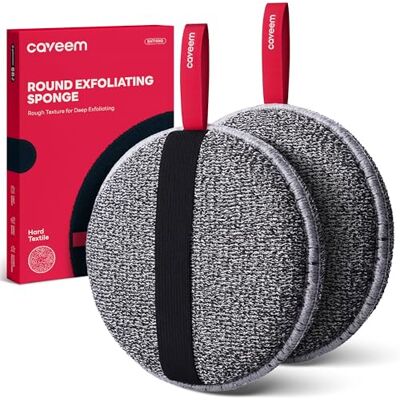 CAVEEM Esponja Exfoliante Corporal, Scrubber de Ducha, Pack de 2, Redondo Esfoliação extra rugosa, esfoliante de duche para remover a pele morta, Buffer corporal para mulher e homem CAVEEM Esponja Exfoliante Corporal, Scrubber de Ducha, Pack de 2, Redondo Esfoliação extra rugosa, esfoliante de duche para remover a pele morta, Buffer corporal para mulher e homem