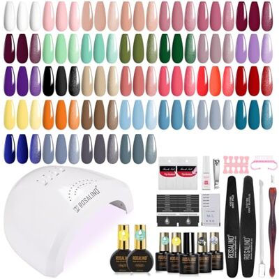 ROSALIND Kit Completo de Unhas Semipermanentes com Lâmpada 48W, Conjunto de 32+4 Peças de Unhas Semipermanentes Branco Verde Roxo Azul Marrom Cinza Pintauñas Gel Manicura Presente ROSALIND Kit Completo de Unhas Semipermanentes com Lâmpada 48W, Conjunto de 32+4 Peças de Unhas Semipermanentes Branco Verde Roxo Azul Marrom Cinza Pintauñas Gel Manicura Presente