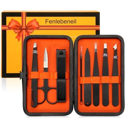 fenlebeneil Pinças Depilar profissionais, pinças de precisão para sobrancelhas depilar para unhas faciais de aço inoxidável para sobrancelhas, kit pinça conjunto de manicura com estojo, 9 unidades fenlebeneil Pinças Depilar profissionais, pinças de precisão para sobrancelhas depilar para unhas faciais de aço inoxidável para sobrancelhas, kit pinça conjunto de manicura com estojo, 9 unidades