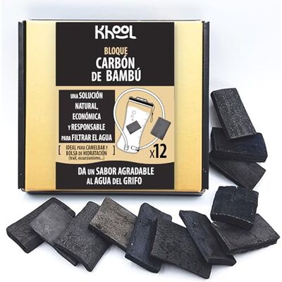 KHOOL Carvão de bambu para sacos de hidratação e Camelbak purificador natural, elimina sabores e odores desagradáveis, hidratação melhorada, 12 blocos KHOOL Carvão de bambu para sacos de hidratação e Camelbak purificador natural, elimina sabores e odores desagradáveis, hidratação melhorada, 12 blocos