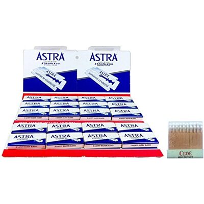 Gillette Lâminas de barbear Astra Stainless azul 100 lâminas de barbear e 20 ceras emostáticas para homens adultos que se barbear Gillette Lâminas de barbear Astra Stainless azul 100 lâminas de barbear e 20 ceras emostáticas para homens adultos que se barbear