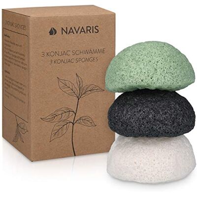 Navaris Conjunto de 3 Esponjas de Konjac - Esfoliante e Limpador Natural - Conjunto de Esponjas Navaris Conjunto de 3 Esponjas de Konjac - Esfoliante e Limpador Natural - Conjunto de Esponjas