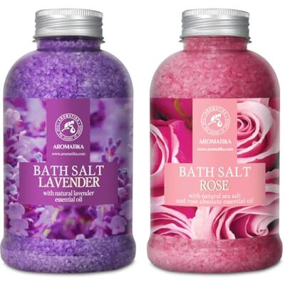 Trust Sais marinhas de banho Set lavanda & rosa 2SJFS 600 g, sal marinho com óleo essencial de lavanda óleo essencial absoluto de rosa, cuidado corporal, casas de banho de relaxamento aromaterapia Trust Sais marinhas de banho Set lavanda & rosa 2SJFS 600 g, sal marinho com óleo essencial de lavanda óleo essencial absoluto de rosa, cuidado corporal, casas de banho de relaxamento aromaterapia