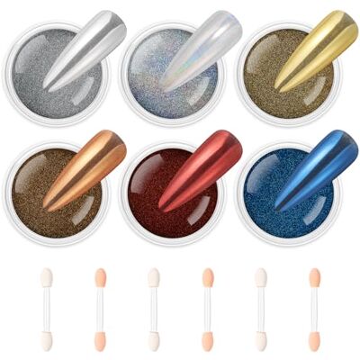 AIMEILI 6 Cores Pós Acrílicos Para Unhas Efeito Espelho Arte de Crómio Pigmento Holográfico Manicure Decoração Cromado Laser Camaleão Unhas Pó de Glitter Para Unhas Com Seis Cotonetes de Algodão AIMEILI 6 Cores Pós Acrílicos Para Unhas Efeito Espelho Arte de Crómio Pigmento Holográfico Manicure Decoração Cromado Laser Camaleão Unhas Pó de Glitter Para Unhas Com Seis Cotonetes de Algodão