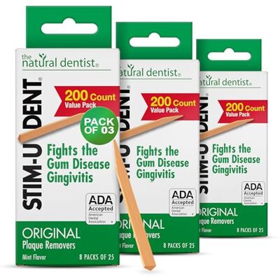 Natural Dentist Stim-U-Dent Removedores de placa, 24 embalagens de 25 pauzinhos por embalagem (600 farpas), sabor de menta Natural Dentist Stim-U-Dent Removedores de placa, 24 embalagens de 25 pauzinhos por embalagem (600 farpas), sabor de menta