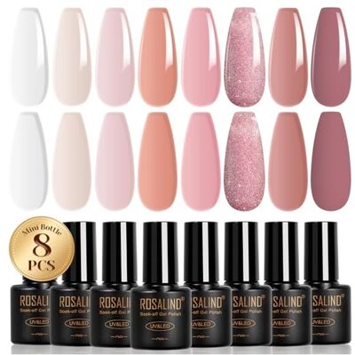 ROSALIND Vernizes semipermanentes nude, 8 cores geleia transparente branco nude rosa esmalte semi-permanentes para unhas, Soak Off UV/LED Pinta-unhas semipermanente para manicure ROSALIND Vernizes semipermanentes nude, 8 cores geleia transparente branco nude rosa esmalte semi-permanentes para unhas, Soak Off UV/LED Pinta-unhas semipermanente para manicure
