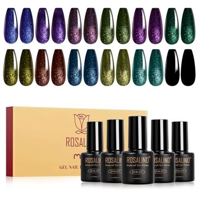 ROSALIND Vermelhos semipermanentes camaleão, 12 cores azul roxo verde dourado preto camaleão esmalte semi-permanentes para unhas, Soak Off UV/LED Pinta-unhas semipermanente para manicure ROSALIND Vermelhos semipermanentes camaleão, 12 cores azul roxo verde dourado preto camaleão esmalte semi-permanentes para unhas, Soak Off UV/LED Pinta-unhas semipermanente para manicure