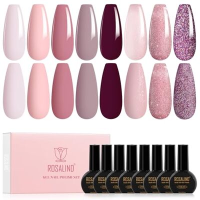 ROSALIND Pinta-unhas semipermanentes, 8 cores cinzento violeta brilho violeta rosa rosa claro esmalte semipermanente, UV LED Soak Off pinta-unhas de gel para iniciantes, salão de Nail Art, presente 10 ROSALIND Pinta-unhas semipermanentes, 8 cores cinzento violeta brilho violeta rosa rosa claro esmalte semipermanente, UV LED Soak Off pinta-unhas de gel para iniciantes, salão de Nail Art, presente 10